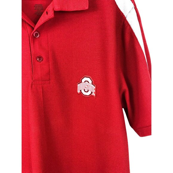Ohio State Buckeyes Men's Size Large Red Waffle Knit Polo Shirt Campus Classics - Picture 5 of 7